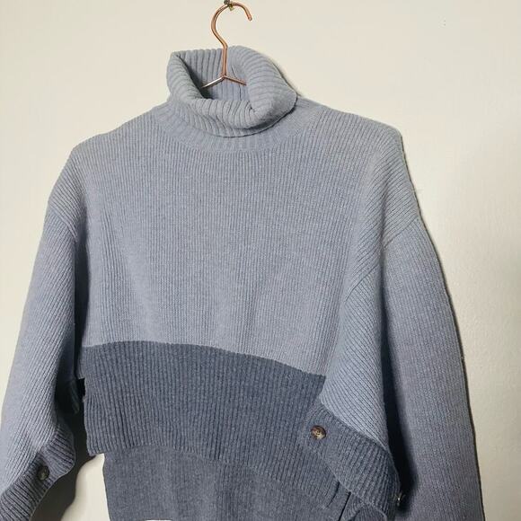 Cedric Charlier Blue Ombré Wool Button Styled Turtleneck Sweater size 4 - Picture 6 of 10